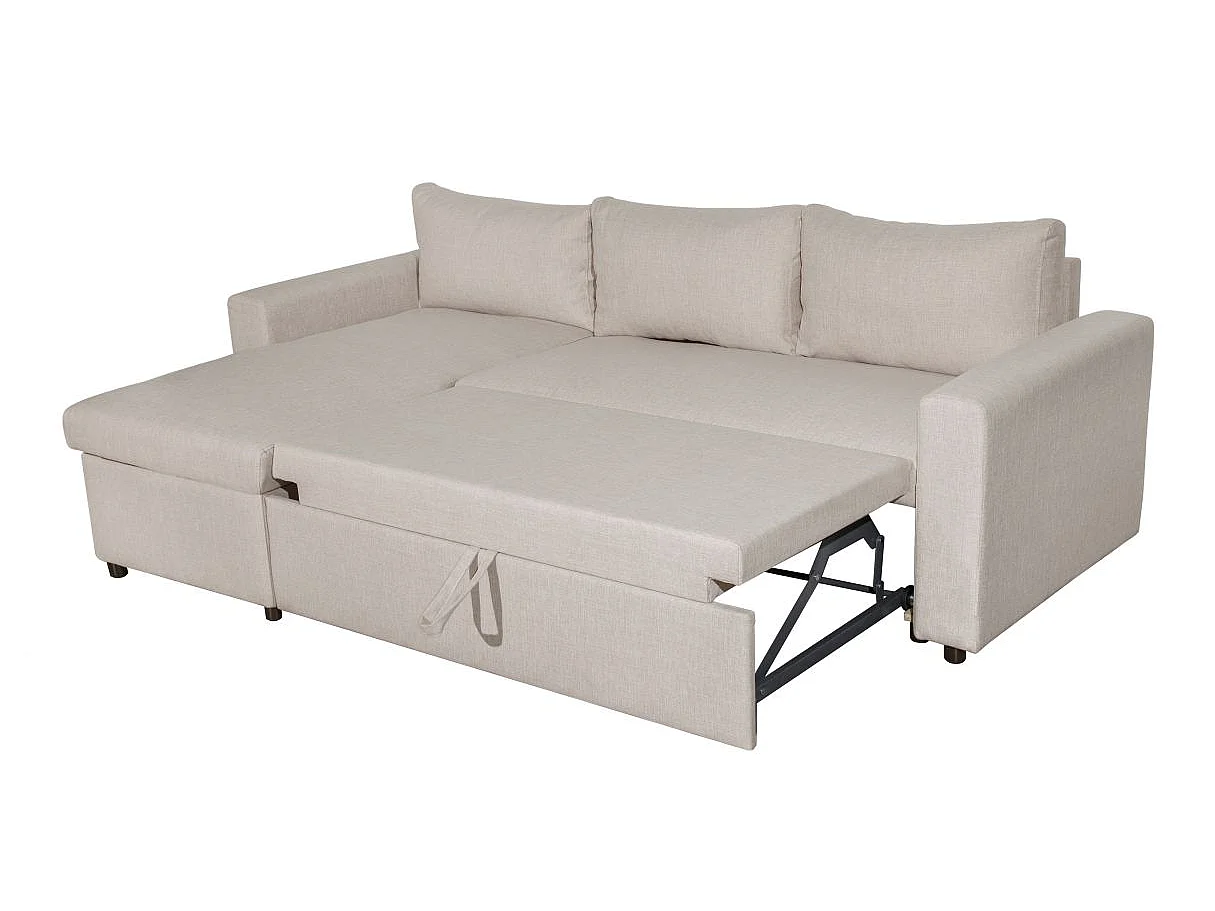 Canapé d'angle convertible 4 places avec coffre en tissu beige MARIA