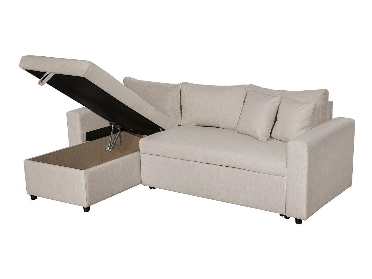 Canapé d'angle convertible 4 places avec coffre en tissu beige MARIA