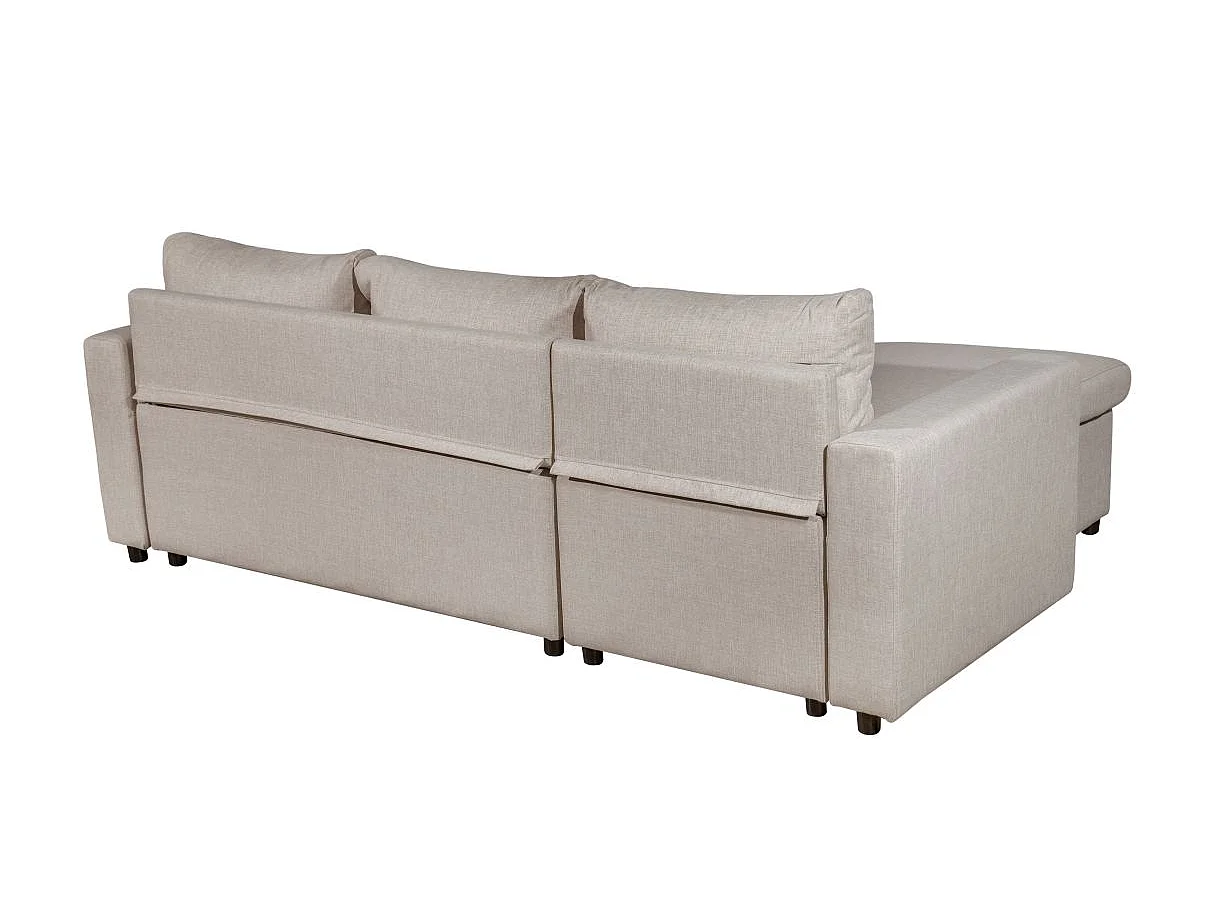 Canapé d'angle convertible 4 places avec coffre en tissu beige MARIA