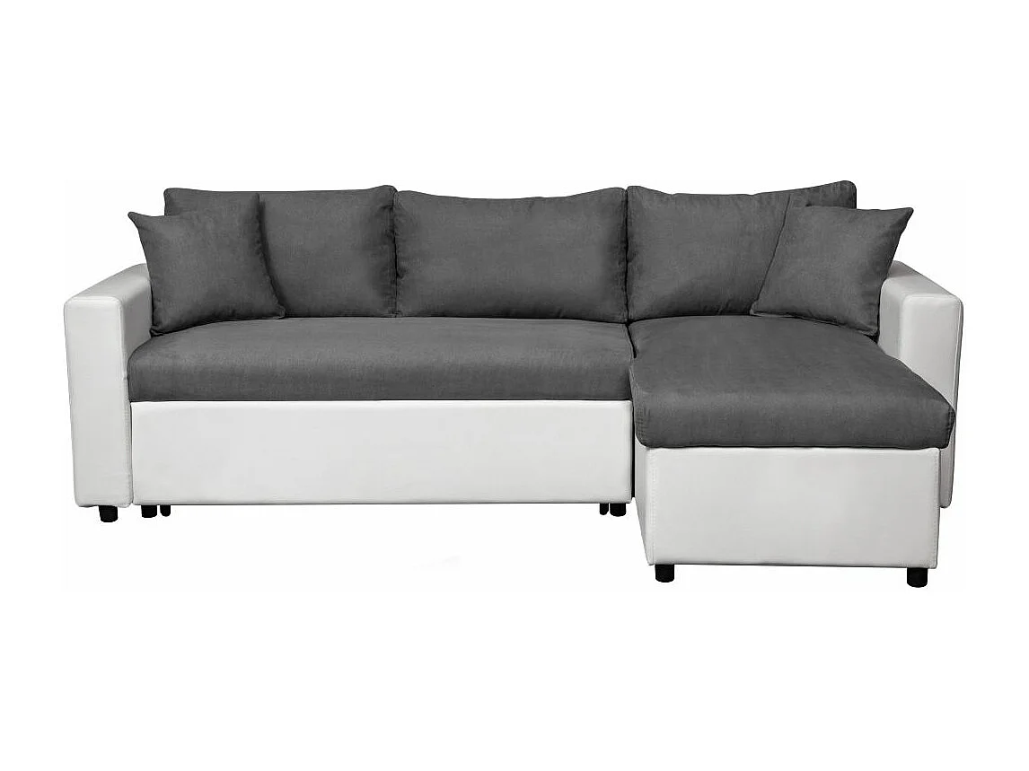 Canapé d'angle 4 places Convertible et Réversible Maria en simili/microfibre - Blanc/Gris - L227 x P146 x H81cm - Loungitude