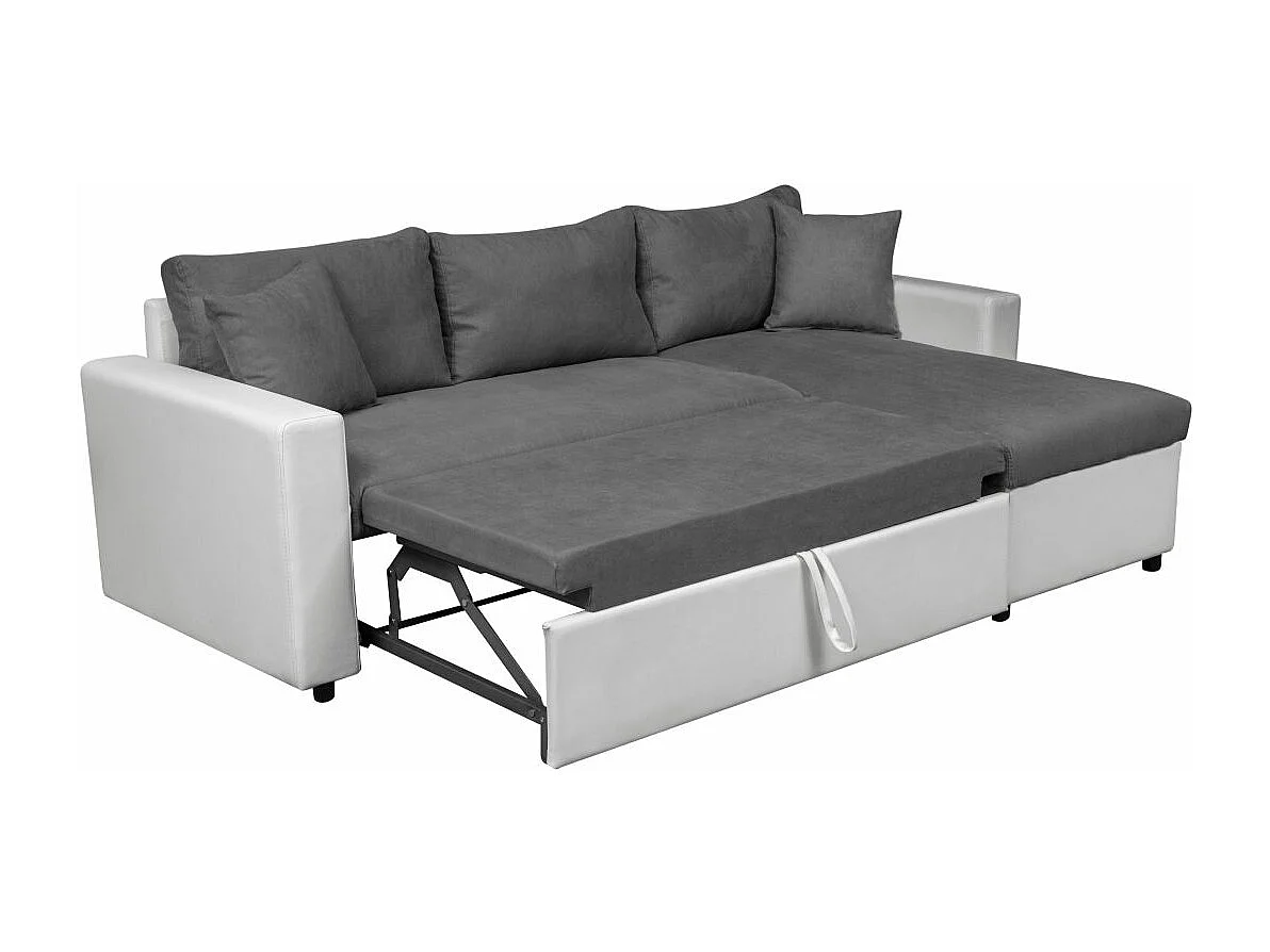 Canapé d'angle 4 places Convertible et Réversible Maria en simili/microfibre - Blanc/Gris - L227 x P146 x H81cm - Loungitude