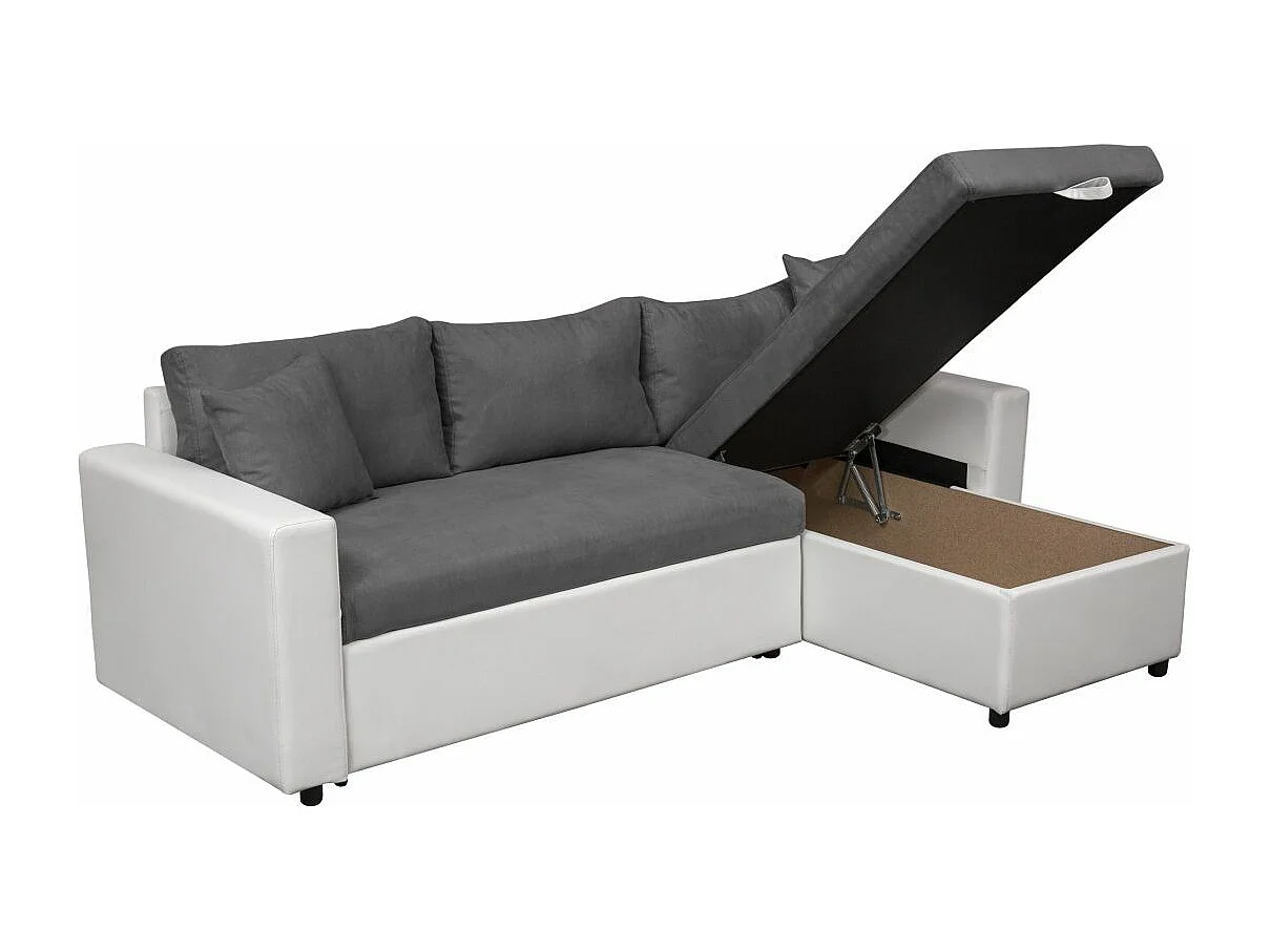 Canapé d'angle 4 places Convertible et Réversible Maria en simili/microfibre - Blanc/Gris - L227 x P146 x H81cm - Loungitude