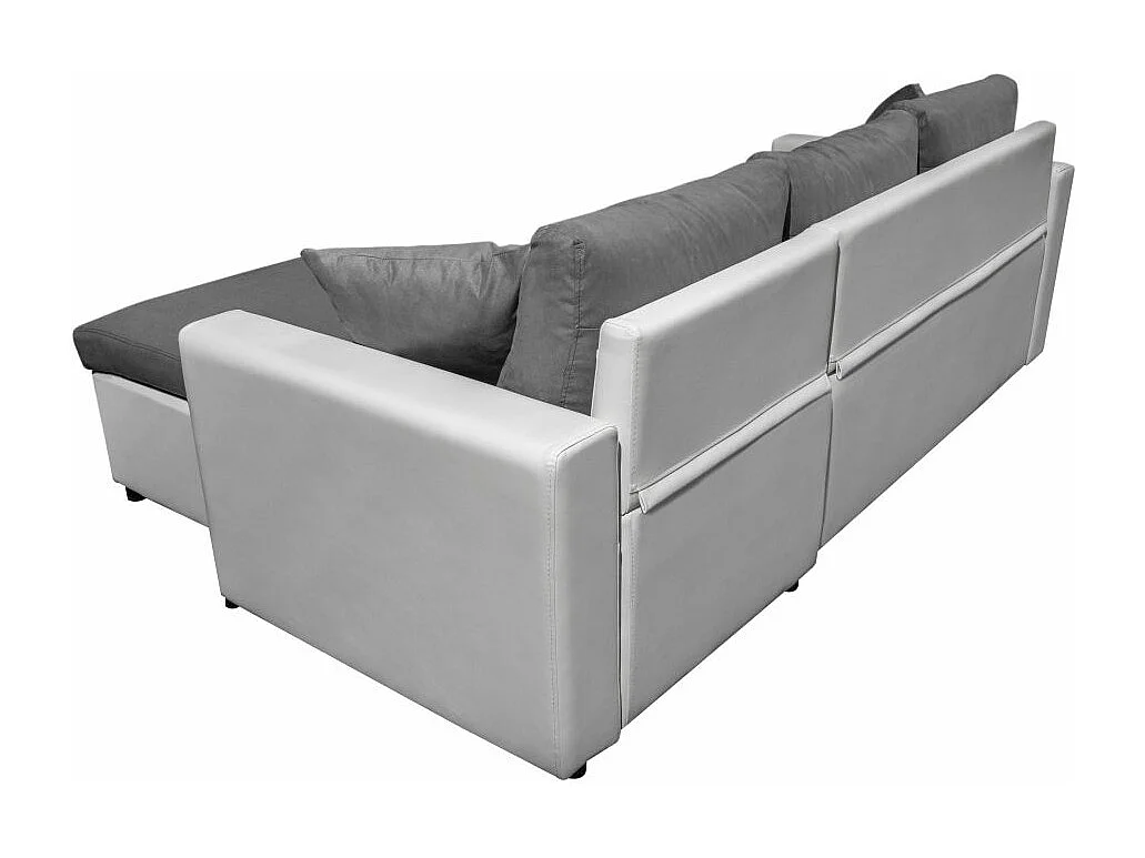 Canapé d'angle 4 places Convertible et Réversible Maria en simili/microfibre - Blanc/Gris - L227 x P146 x H81cm - Loungitude