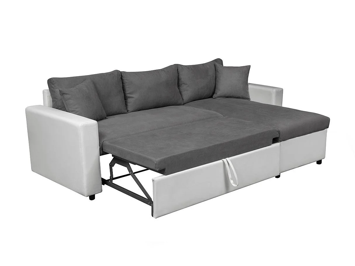 Canapé d'angle réversible convertible 4 places en simili cuir blanc