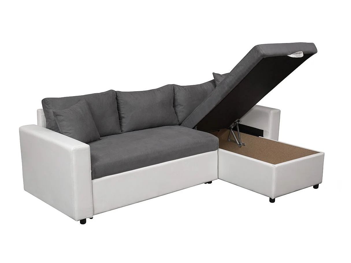 Canapé d'angle réversible convertible 4 places en simili cuir blanc
