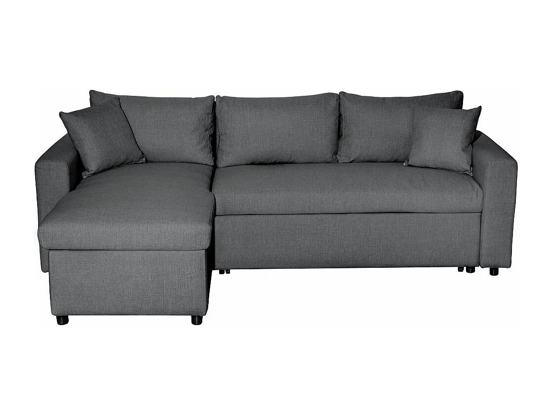 Canapé d'angle 4 places Convertible et Réversible Maria avec Coffre en tissu - Gris anthracite - L227 x P146 x H81cm - Loungitude