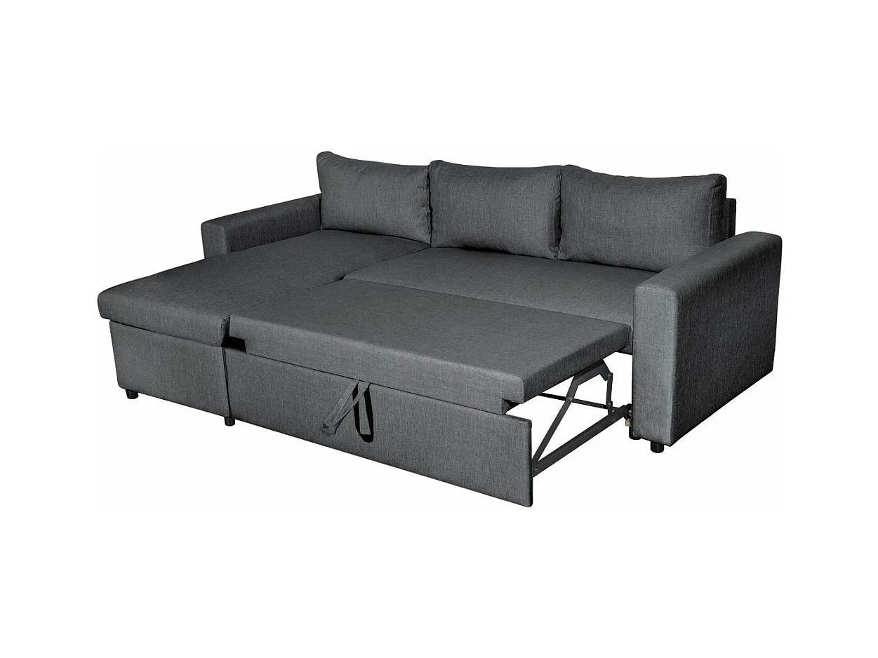 Canapé d'angle 4 places Convertible et Réversible Maria avec Coffre en tissu - Gris anthracite - L227 x P146 x H81cm - Loungitude