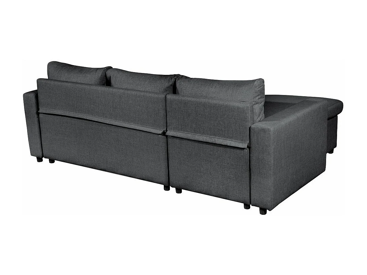 Canapé d'angle 4 places Convertible et Réversible Maria avec Coffre en tissu - Gris anthracite - L227 x P146 x H81cm - Loungitude