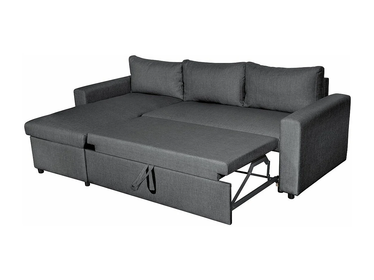 Canapé d'angle 4 places convertible et Réversible Maria avec Coffre en tissu - Gris anthracite - L227 x P146 x H81cm - Loungitude
