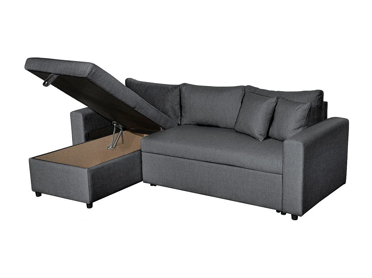 Canapé d'angle 4 places convertible et Réversible Maria avec Coffre en tissu - Gris anthracite - L227 x P146 x H81cm - Loungitude