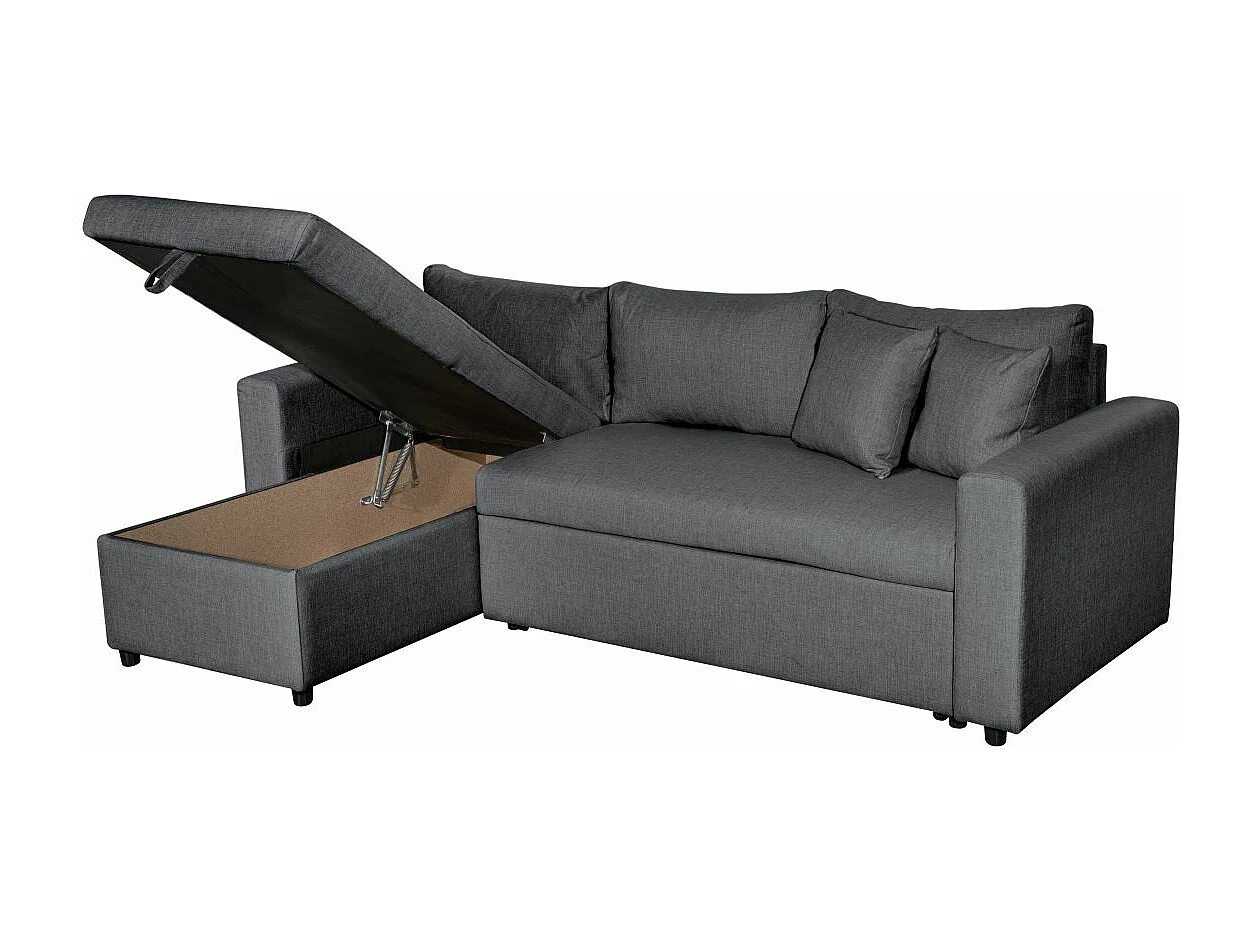 Canapé d'angle 4 places convertible et Réversible Maria avec Coffre en tissu - Gris anthracite - L227 x P146 x H81cm - Loungitude