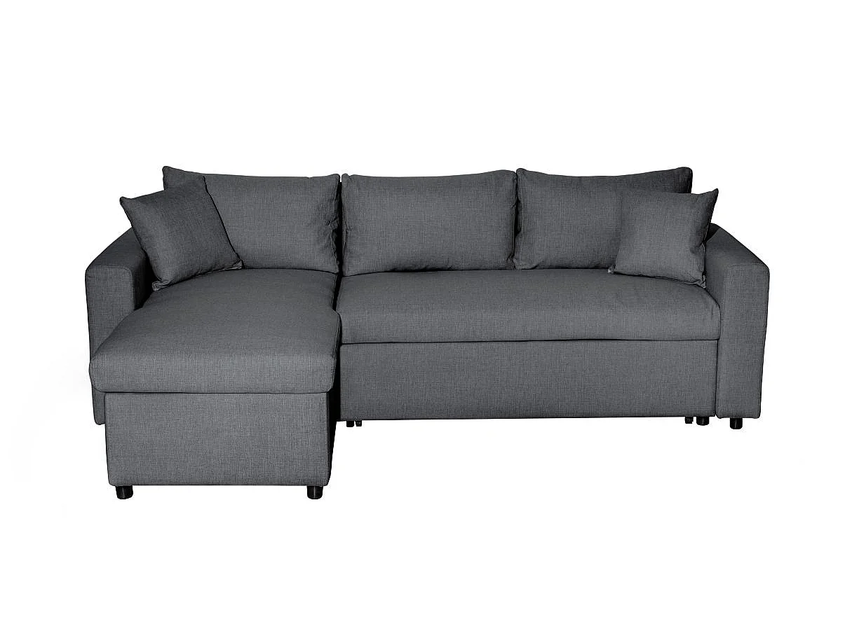 Canapé d'angle 4 places convertible et Réversible Maria avec Coffre en tissu - Gris anthracite - L227 x P146 x H81cm - Loungitude