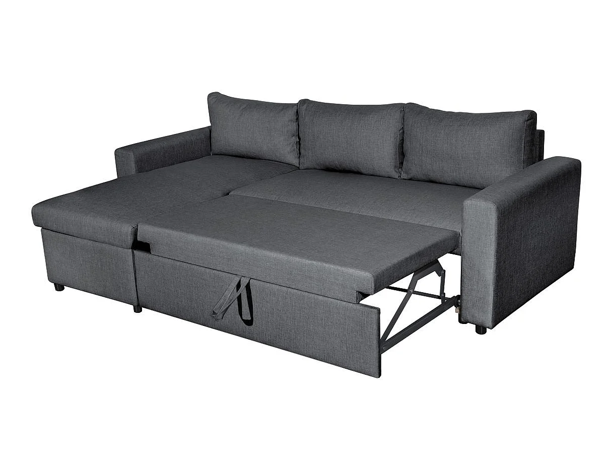 Canapé d'angle 4 places convertible et Réversible Maria avec Coffre en tissu - Gris anthracite - L227 x P146 x H81cm - Loungitude
