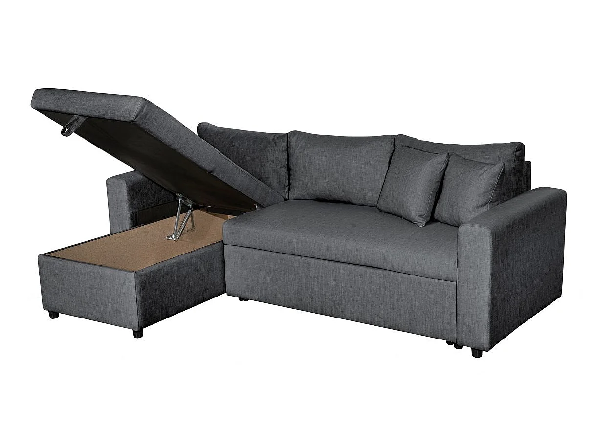 Canapé d'angle 4 places convertible et Réversible Maria avec Coffre en tissu - Gris anthracite - L227 x P146 x H81cm - Loungitude