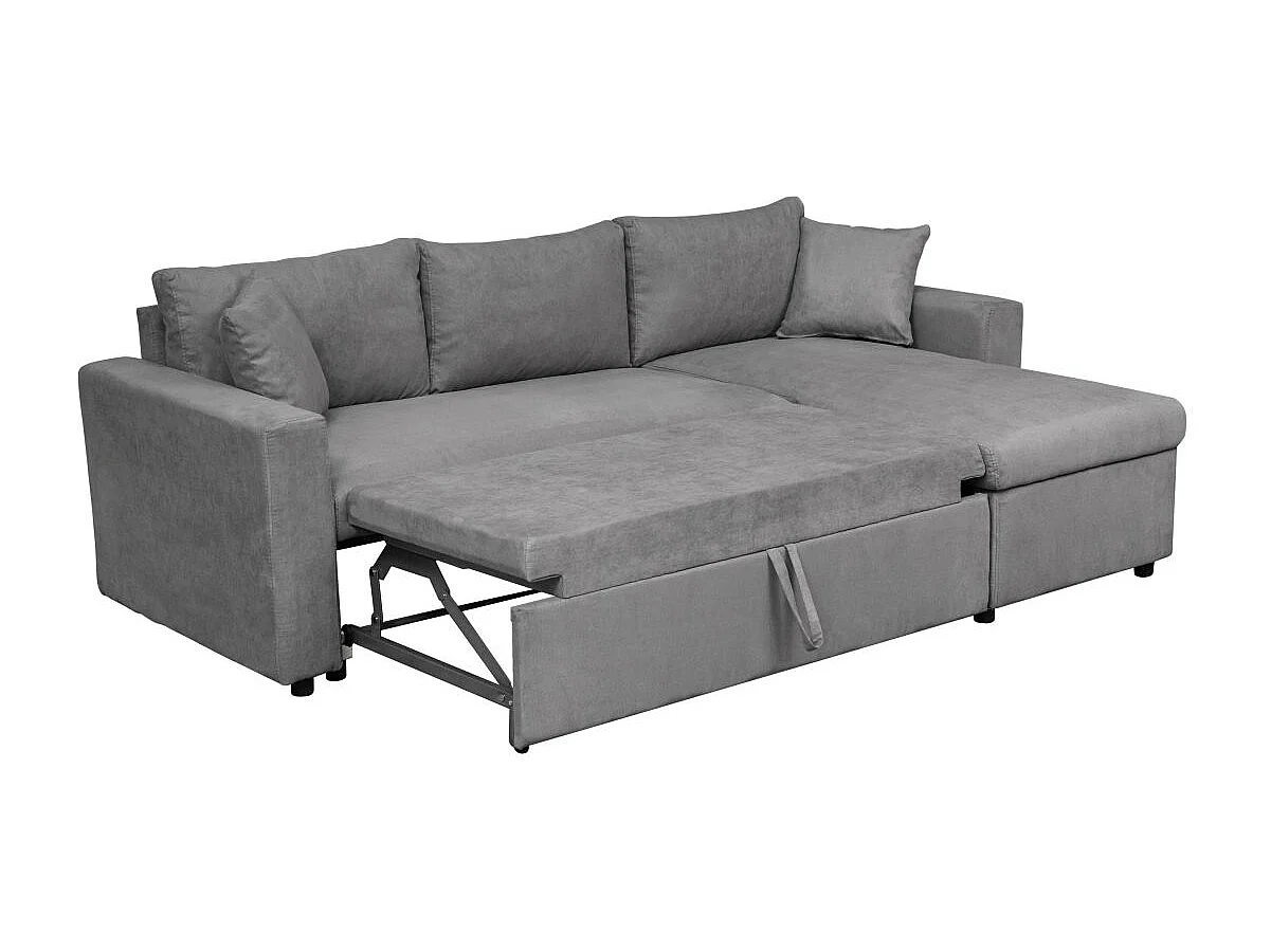 Canapé d'angle 4 places Convertible et Réversible Maria avec Coffre en microfibre - Gris - L227 x P146 x H81cm - Loungitude