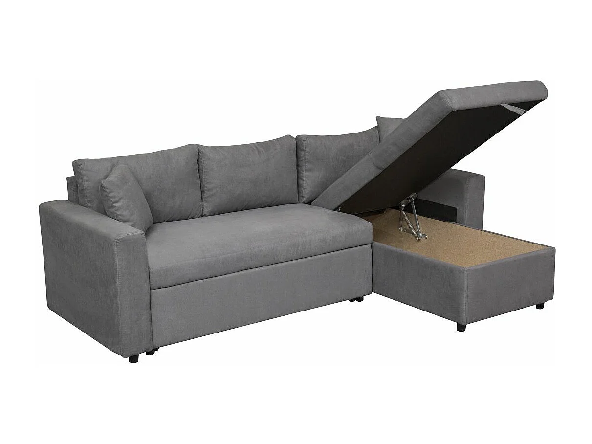 Canapé d'angle 4 places Convertible et Réversible Maria avec Coffre en microfibre - Gris - L227 x P146 x H81cm - Loungitude