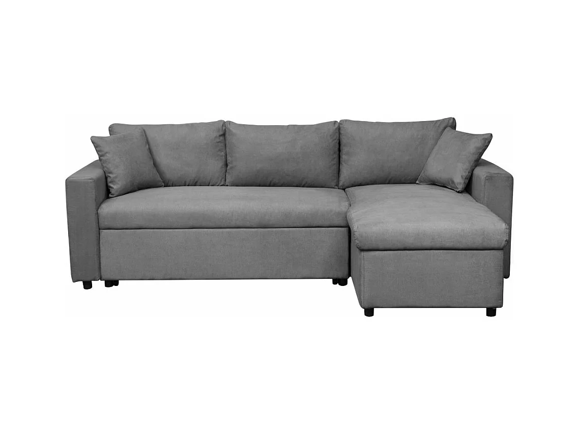 Canapé d'angle 4 places Convertible et Réversible Maria avec Coffre en microfibre - Gris - L227 x P146 x H81cm - Loungitude