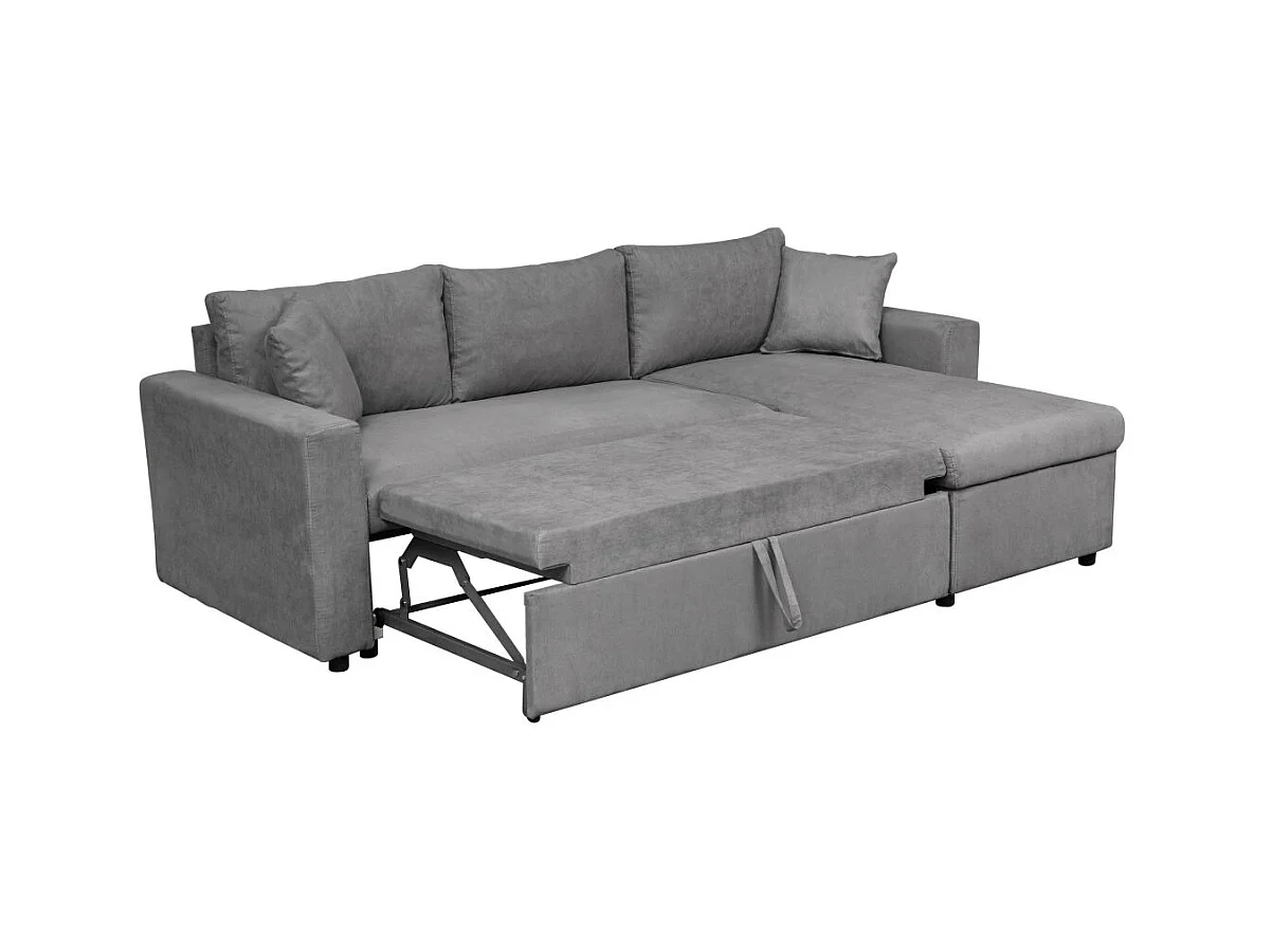 Canapé d'angle 4 places Convertible et Réversible Maria avec Coffre en microfibre - Gris - L227 x P146 x H81cm - Loungitude