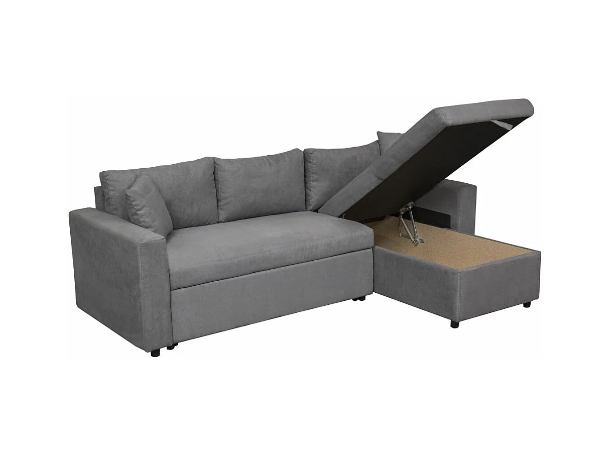 Canapé d'angle 4 places Convertible et Réversible Maria avec Coffre en microfibre - Gris - L227 x P146 x H81cm - Loungitude
