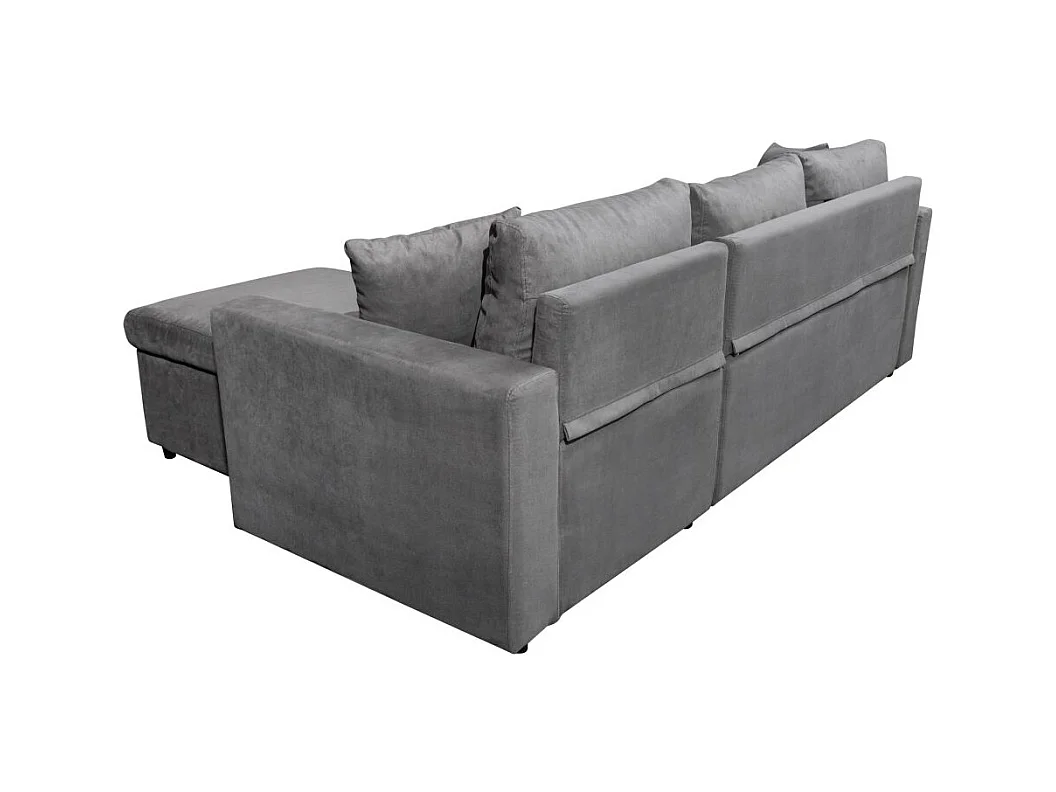 Canapé d'angle 4 places Convertible et Réversible Maria avec Coffre en microfibre - Gris - L227 x P146 x H81cm - Loungitude