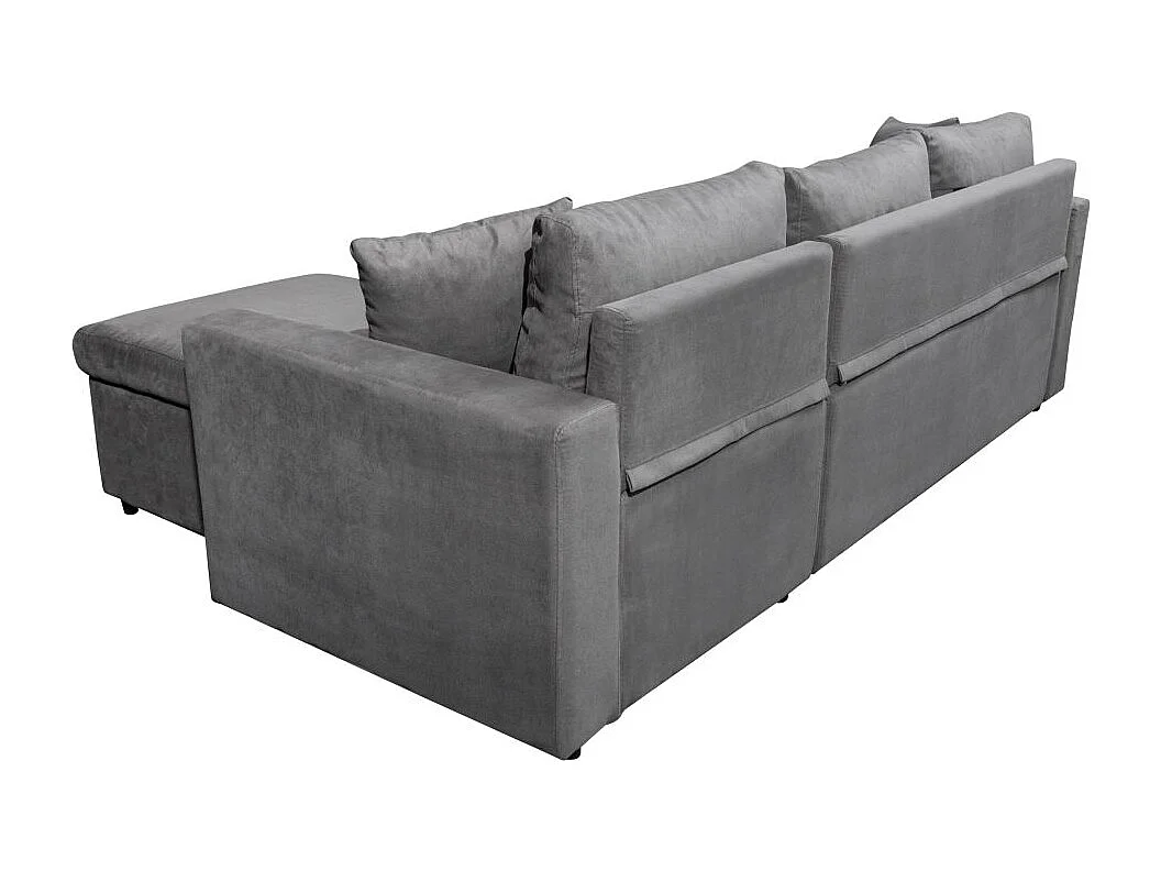 Canapé d'angle 4 places convertible et Réversible Maria avec Coffre en microfibre - Gris - L227 x P146 x H81cm - Loungitude