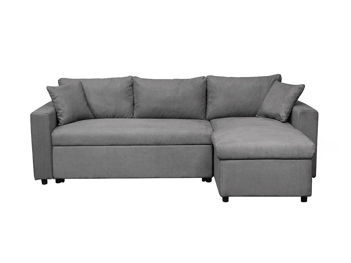 Canapé d'angle 4 places convertible et Réversible Maria avec Coffre en microfibre - Gris - L227 x P146 x H81cm - Loungitude