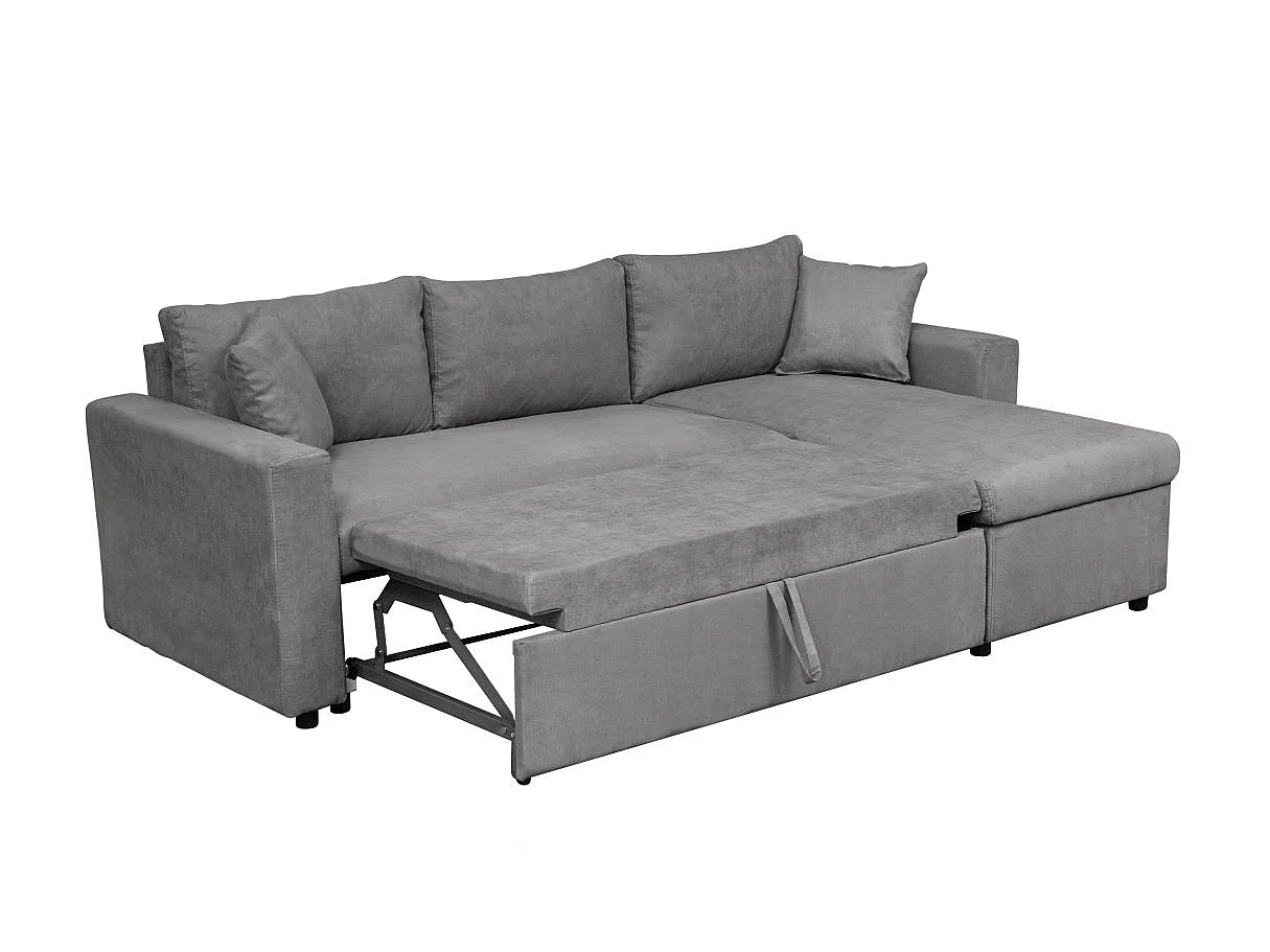 Canapé d'angle 4 places convertible et Réversible Maria avec Coffre en microfibre - Gris - L227 x P146 x H81cm - Loungitude
