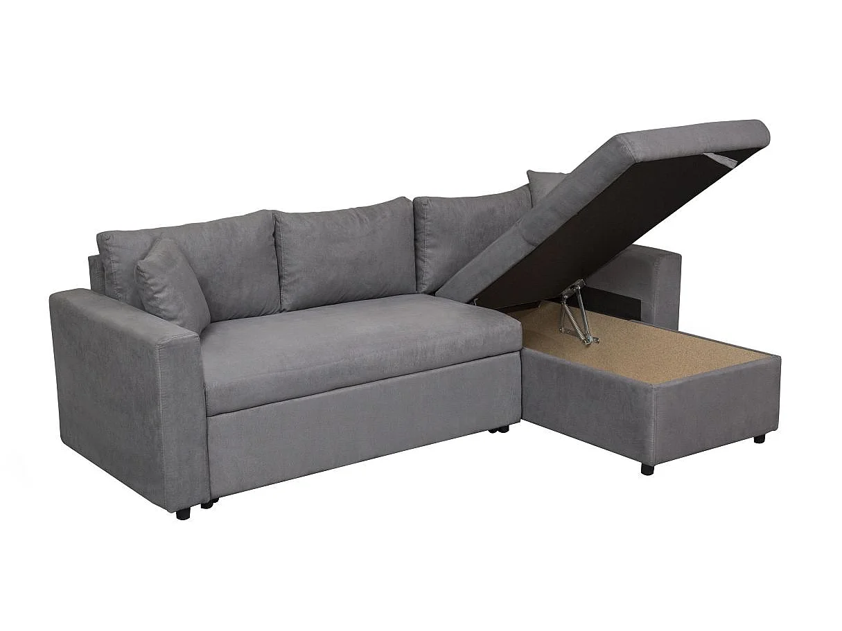 Canapé d'angle 4 places convertible et Réversible Maria avec Coffre en microfibre - Gris - L227 x P146 x H81cm - Loungitude