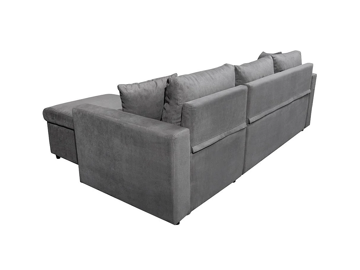Canapé d'angle 4 places convertible et Réversible Maria avec Coffre en microfibre - Gris - L227 x P146 x H81cm - Loungitude