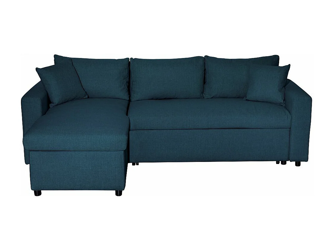 Canapé d'angle 4 places Convertible et Réversible Maria avec Coffre en tissu - Bleu - L227 x P146 x H81cm - Loungitude