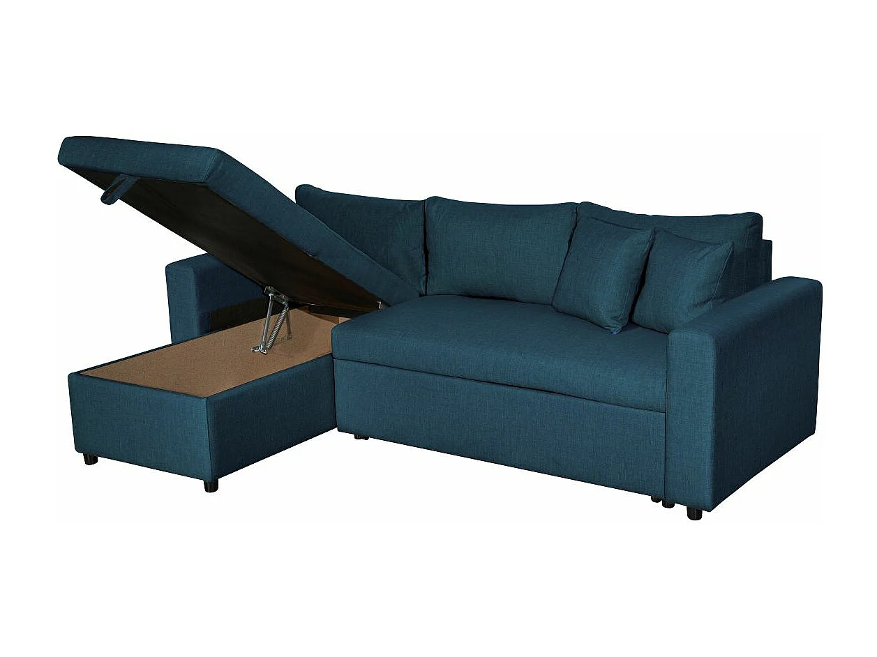 Canapé d'angle 4 places Convertible et Réversible Maria avec Coffre en tissu - Bleu - L227 x P146 x H81cm - Loungitude