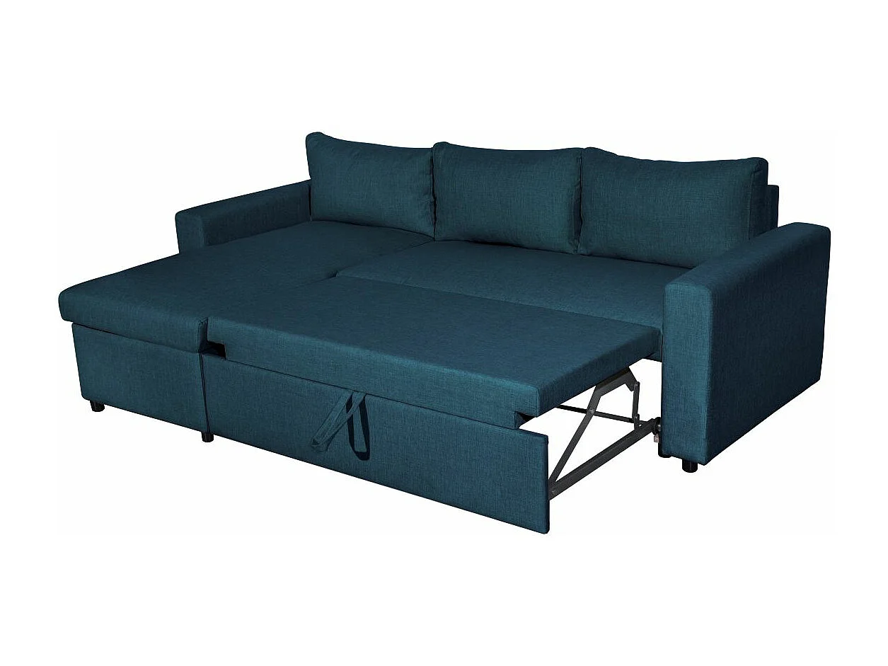 Canapé d'angle 4 places convertible et Réversible Maria avec Coffre en tissu - Bleu - L227 x P146 x H81cm - Loungitude