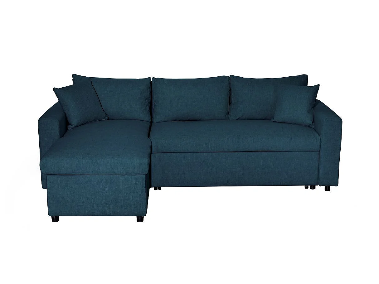 Canapé d'angle convertible 4 places avec coffre en tissu bleu nuit