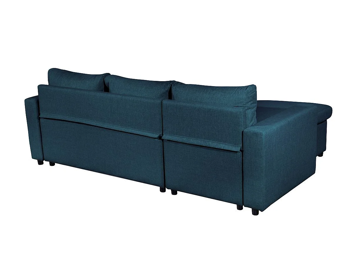 Canapé d'angle convertible 4 places avec coffre en tissu bleu nuit