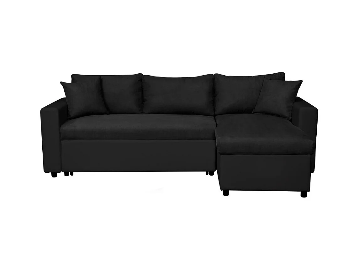 Canapé d'angle 4 places Convertible et Réversible Maria avec Coffre en simili/microfibre - Noir - L227 x P146 x H81cm - Loungitude