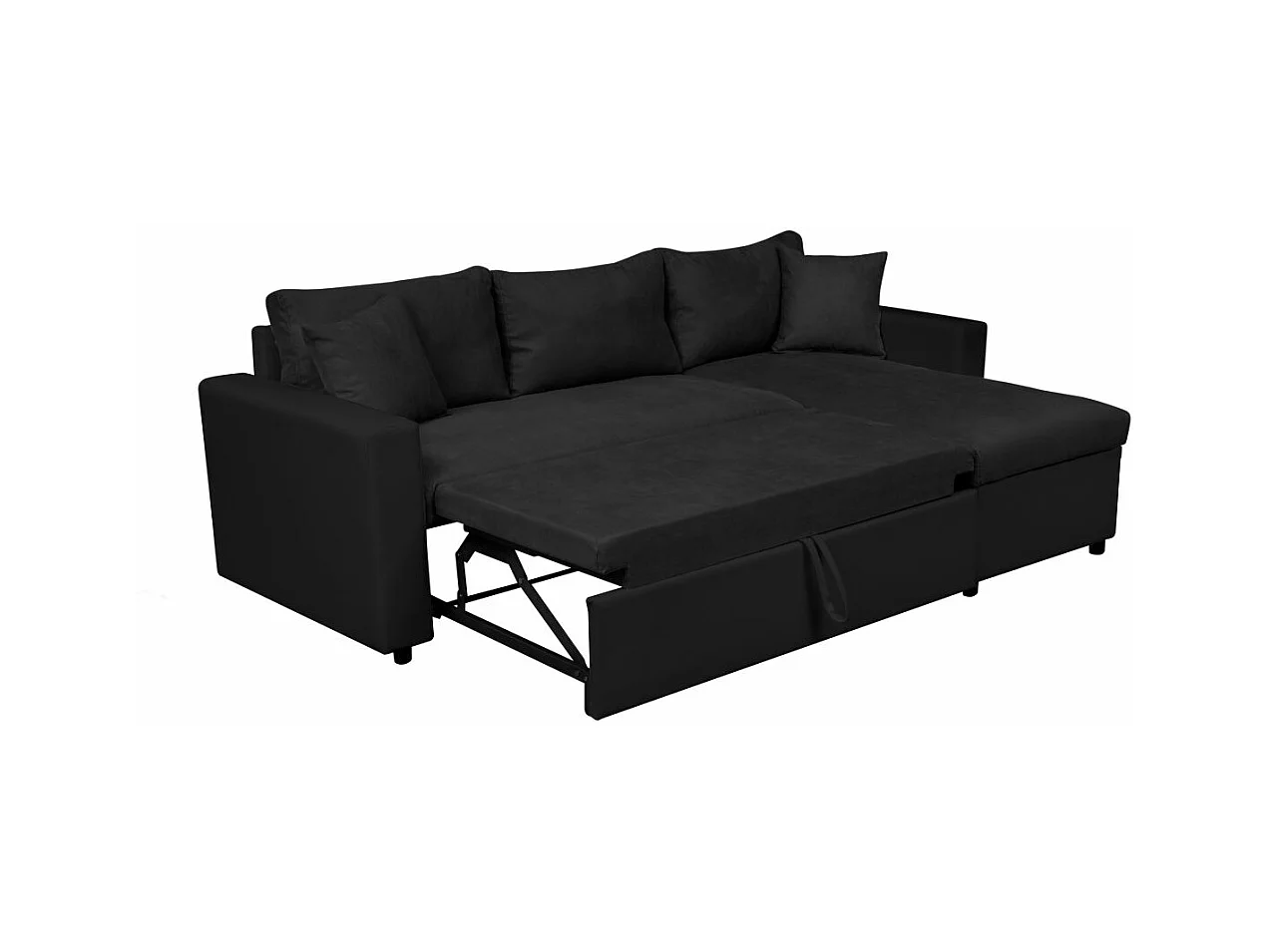 Canapé d'angle 4 places Convertible et Réversible Maria avec Coffre en simili/microfibre - Noir - L227 x P146 x H81cm - Loungitude