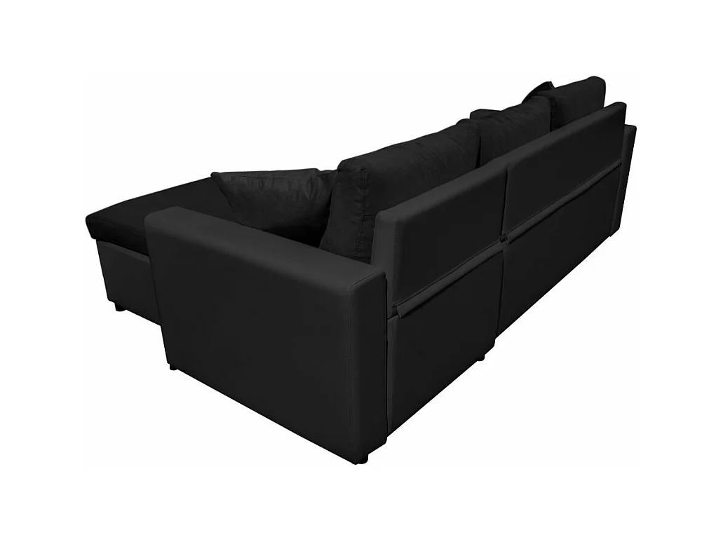 Canapé d'angle 4 places Convertible et Réversible Maria avec Coffre en simili/microfibre - Noir - L227 x P146 x H81cm - Loungitude