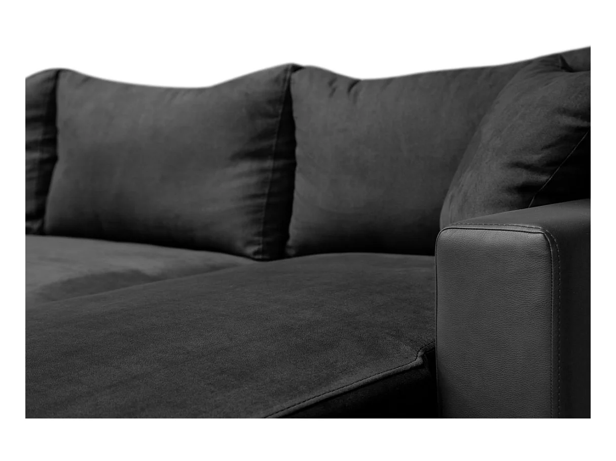 Canapé d'angle 4 places Convertible et Réversible Maria avec Coffre en simili/microfibre - Noir - L227 x P146 x H81cm - Loungitude