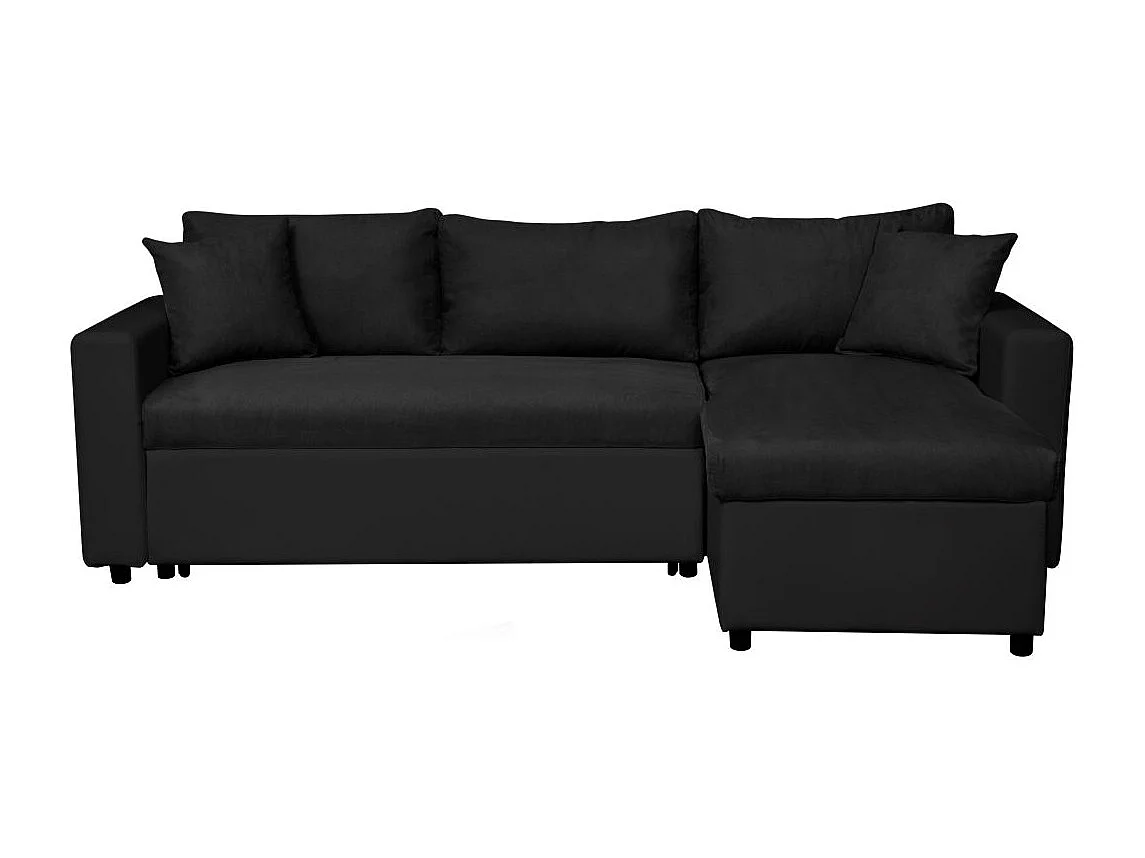 Canapé d'angle 4 places convertible et Réversible Maria avec Coffre en simili/microfibre - Noir - L227 x P146 x H81cm - Loungitude