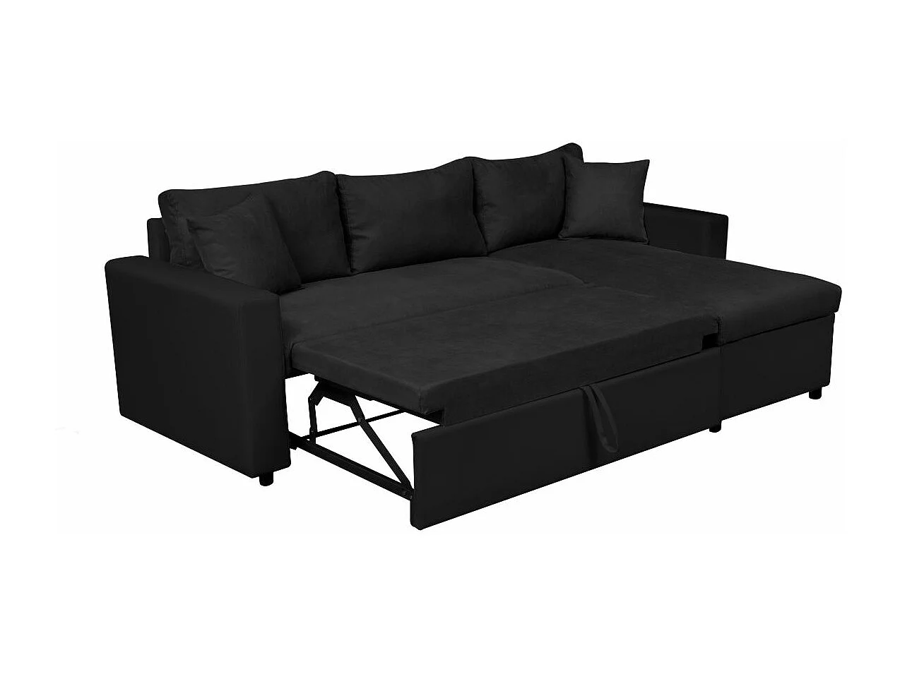 Canapé d'angle 4 places convertible et Réversible Maria avec Coffre en simili/microfibre - Noir - L227 x P146 x H81cm - Loungitude
