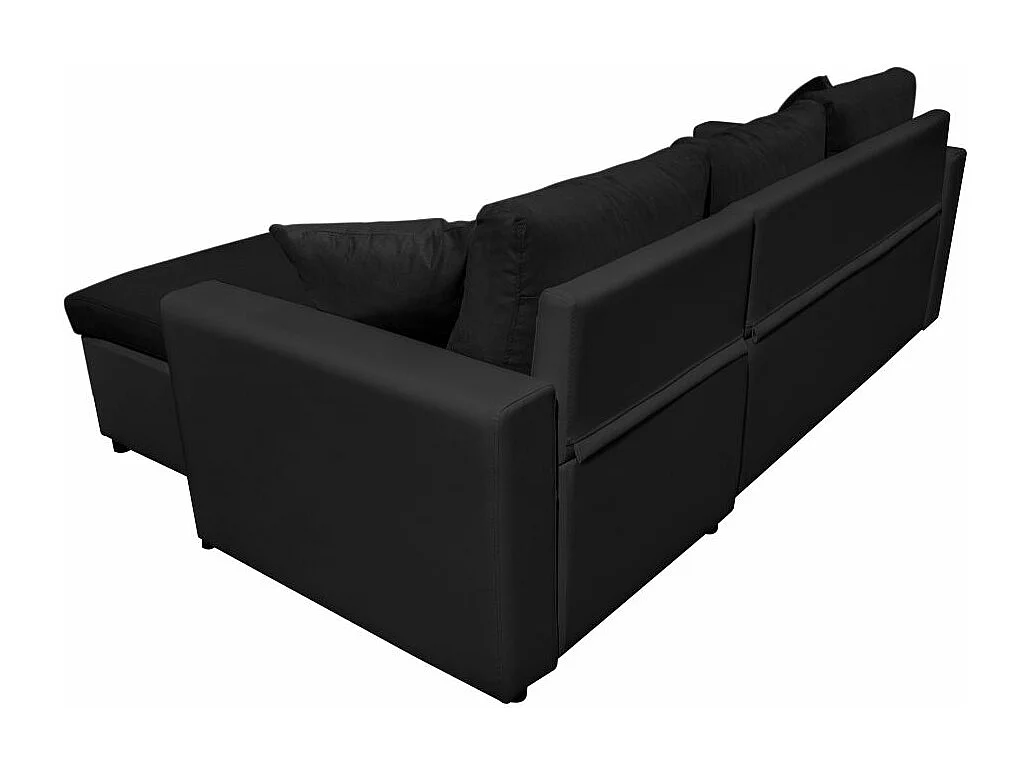 Canapé d'angle 4 places convertible et Réversible Maria avec Coffre en simili/microfibre - Noir - L227 x P146 x H81cm - Loungitude