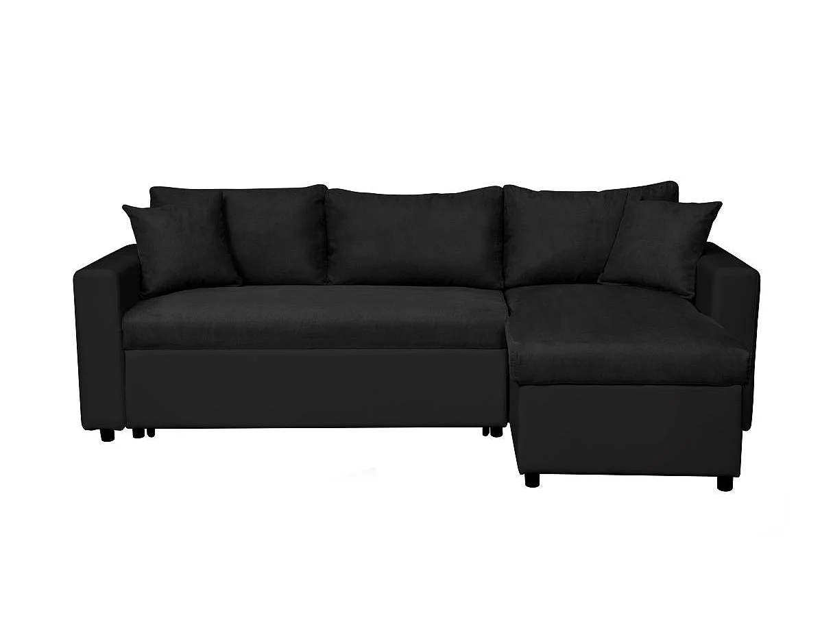 Canapé d'angle convertible 4 places avec coffre en simili cuir noir