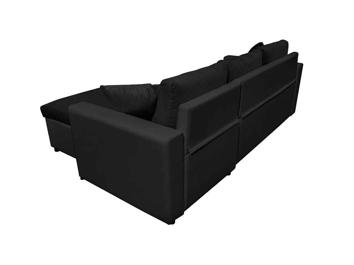 Canapé d'angle convertible 4 places avec coffre en simili cuir noir