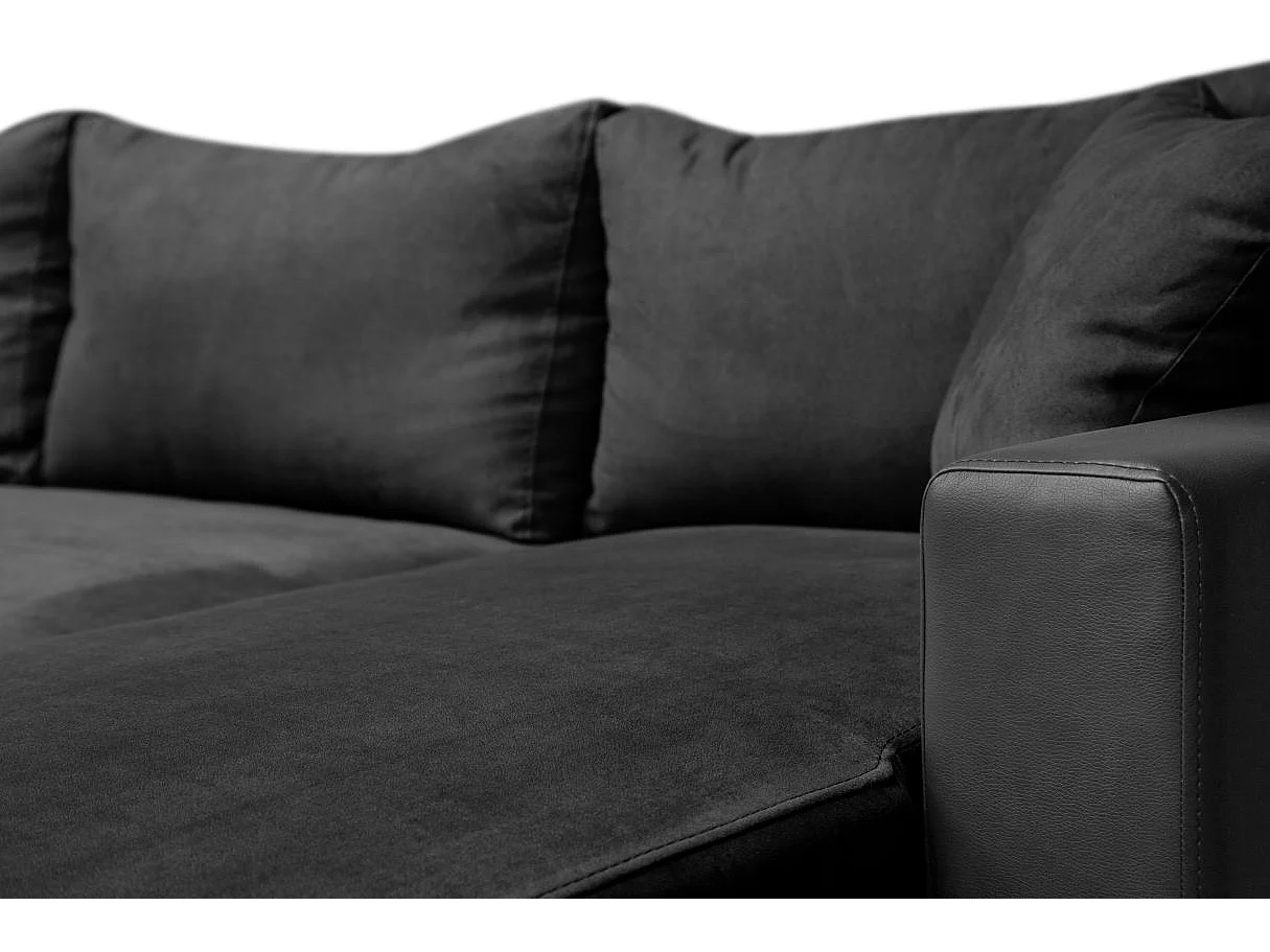 Canapé d'angle convertible 4 places avec coffre en simili cuir noir