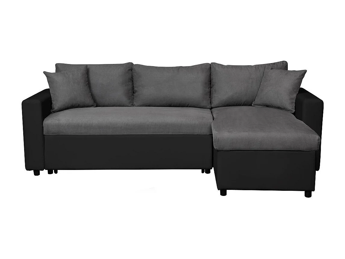 Canapé d'angle 4 places convertible et Réversible Maria en simili et microfibre - Gris/Noir - L227 x P146 x H81cm - Loungitude