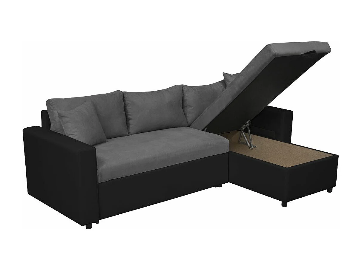 Canapé d'angle 4 places convertible et Réversible Maria en simili et microfibre - Gris/Noir - L227 x P146 x H81cm - Loungitude