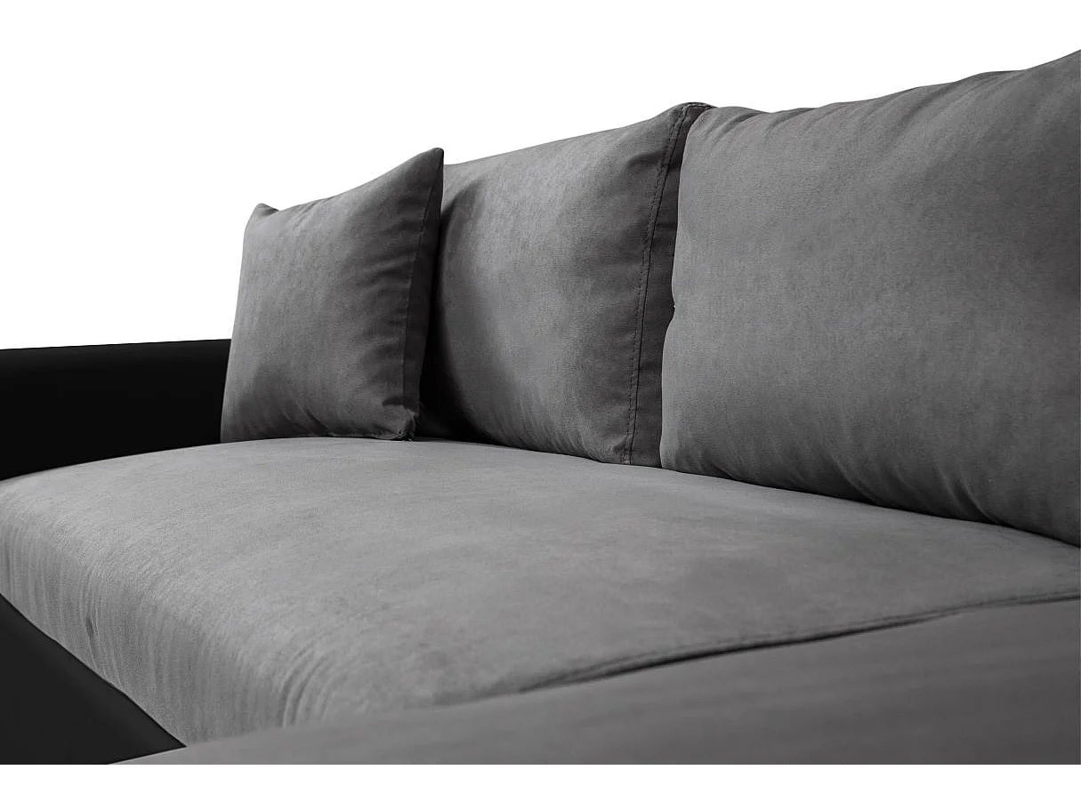 Canapé d'angle 4 places convertible et Réversible Maria en simili et microfibre - Gris/Noir - L227 x P146 x H81cm - Loungitude