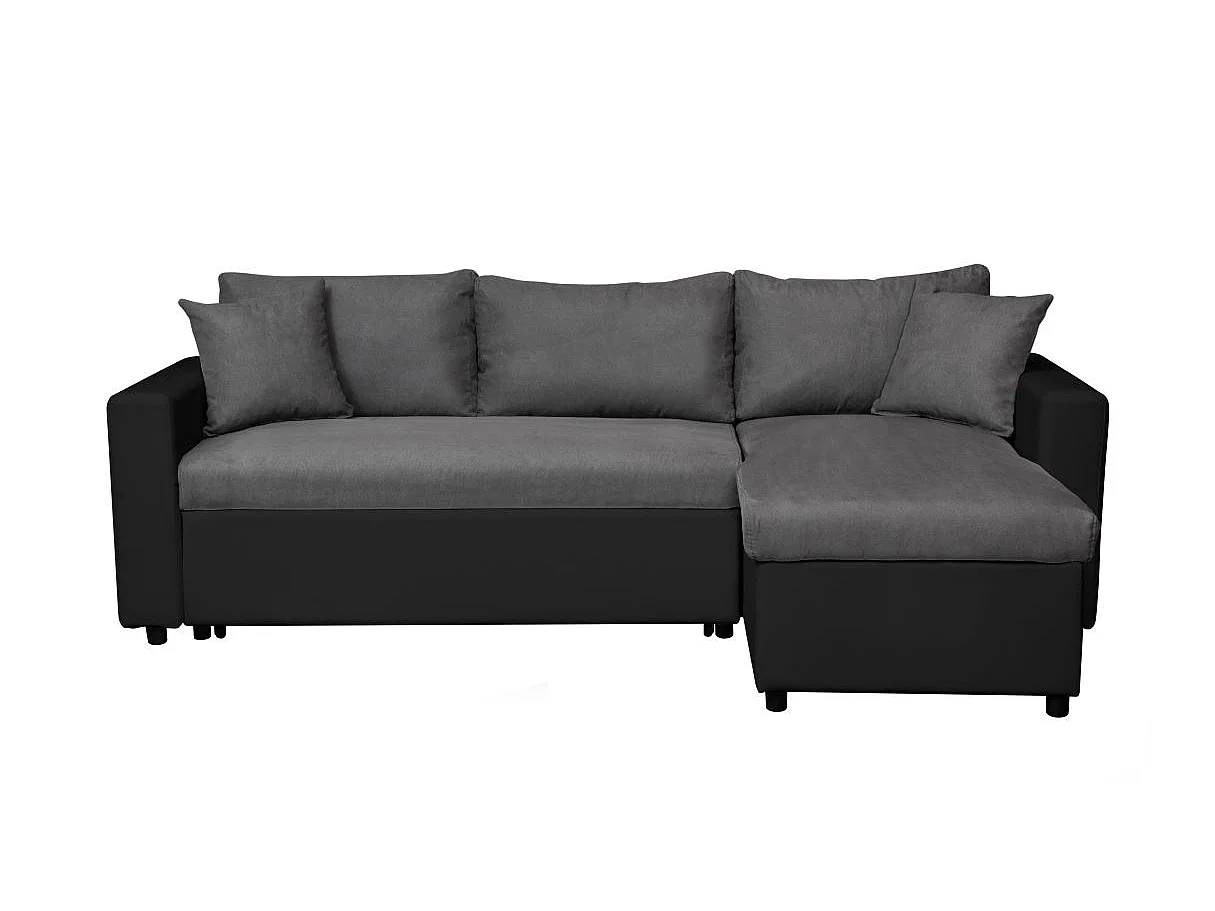 Canapé d'angle réversible convertible 4 places en simili cuir noir
