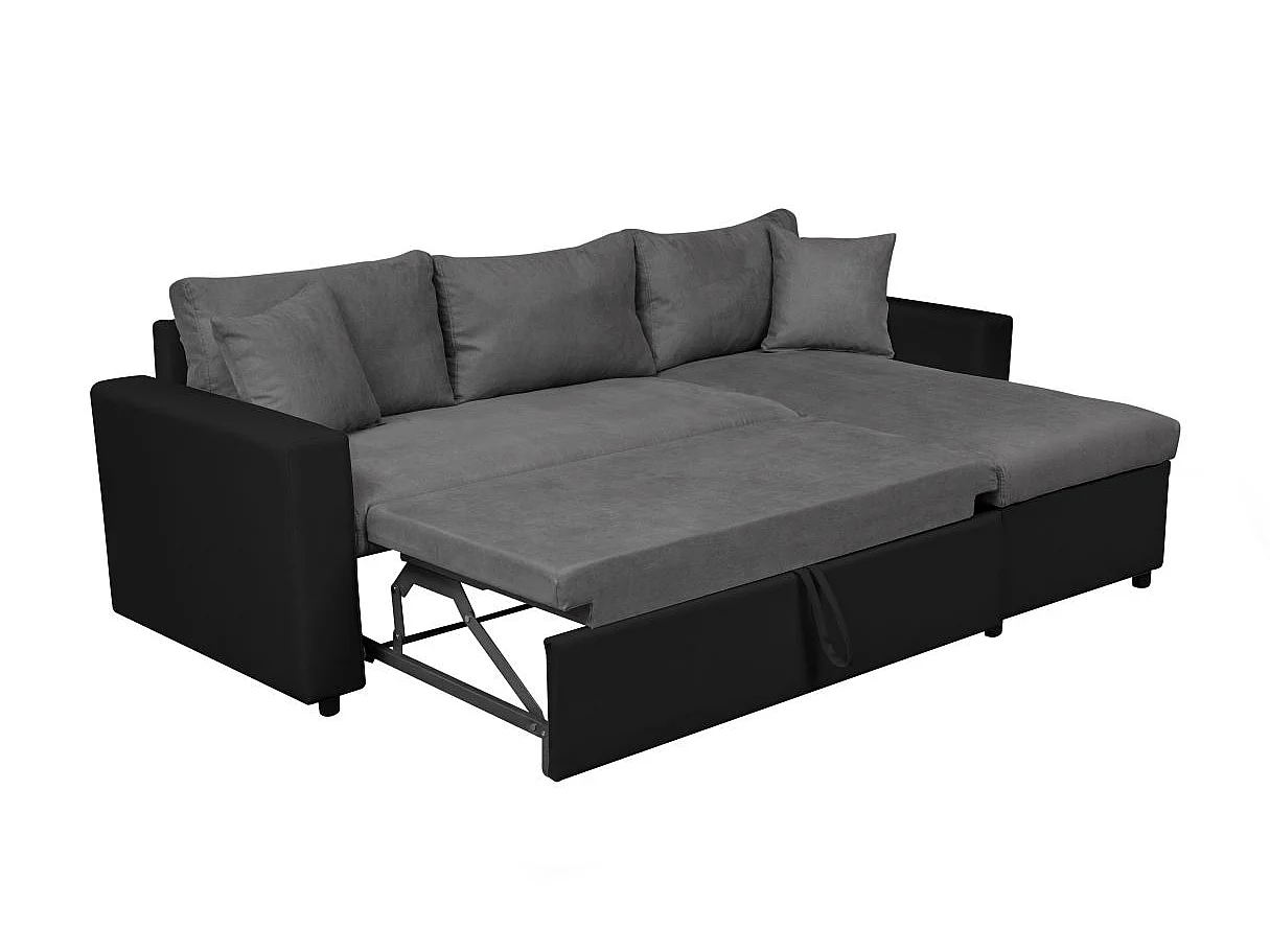 Canapé d'angle réversible convertible 4 places en simili cuir noir