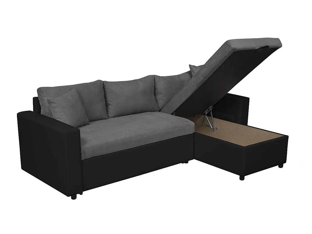 Canapé d'angle réversible convertible 4 places en simili cuir noir